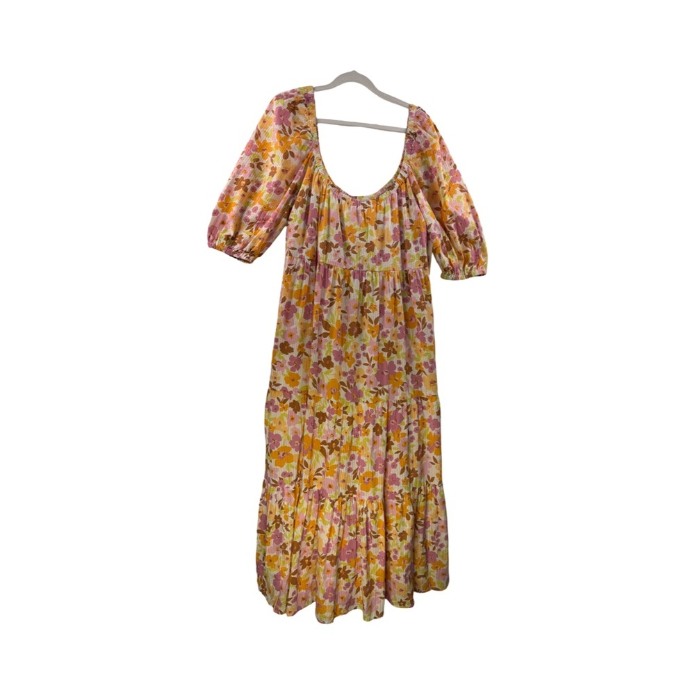 NWT Billabong Women’s Puff Sleeve Tiered Maxi Dress Multi Color Floral SZ L/12